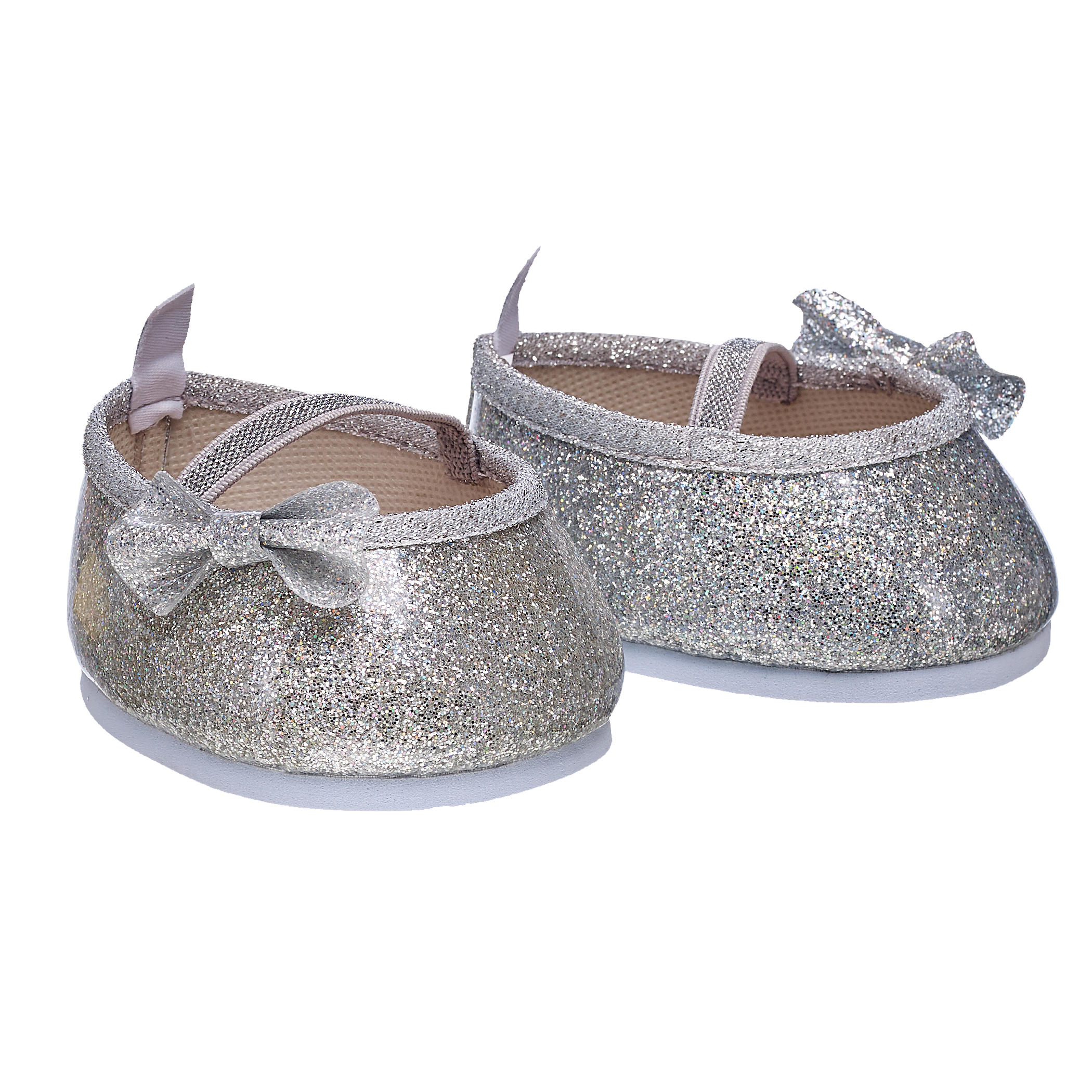 BUILD-A-BEAR sparkle bow flats silver