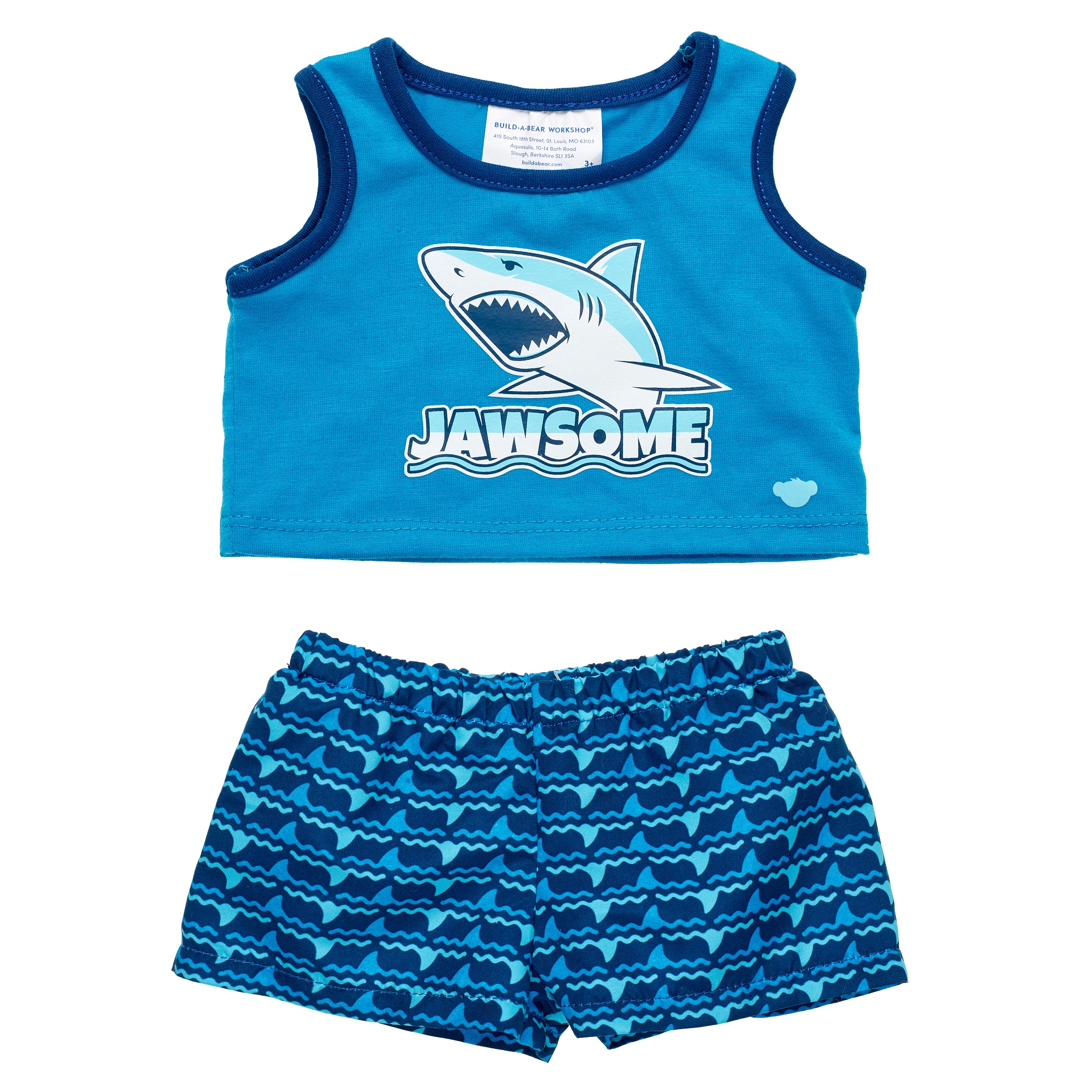 BUILD-A-BEAR Clothes "Jawsome" tank and swim short set