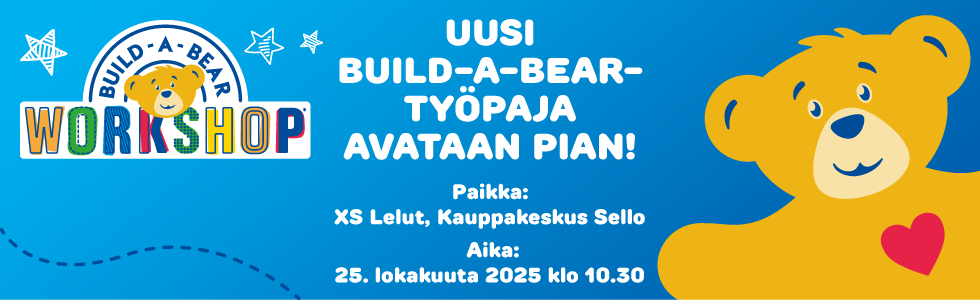 Espoossa kauppakeskus Sellon XS Lelut -myymälään avataan upouusi Build-A-Bear-työpaja.