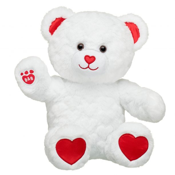 BUILD-A-BEAR plush toy white hearts embossed bear 30 cm