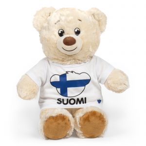 BUILD-A-BEAR Pehmustettu valueplush Lil vanukas karhu suomalaisella T-paidalla varustettuna